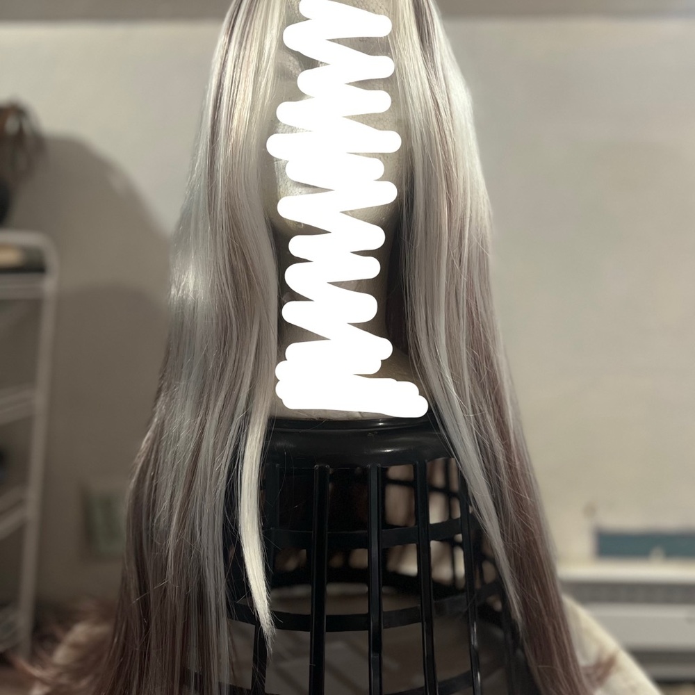 Long Straight Two-Tone Wig - Silver & Brown - Picture 8 of 8